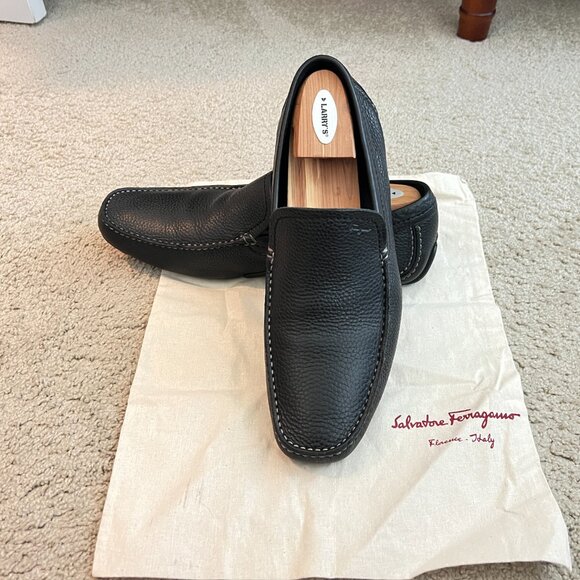 $969 Authentic SALVATORE FERRAGAMO Made in ITALY Black Leather Loafers Sz.9.5 EE main image 9